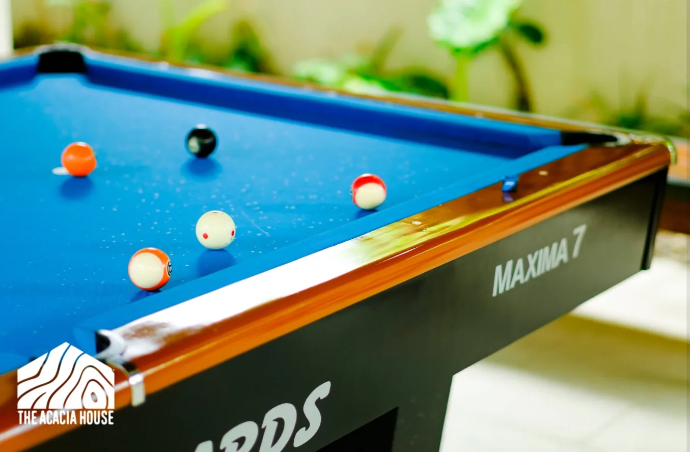 Billiards table with blue felt